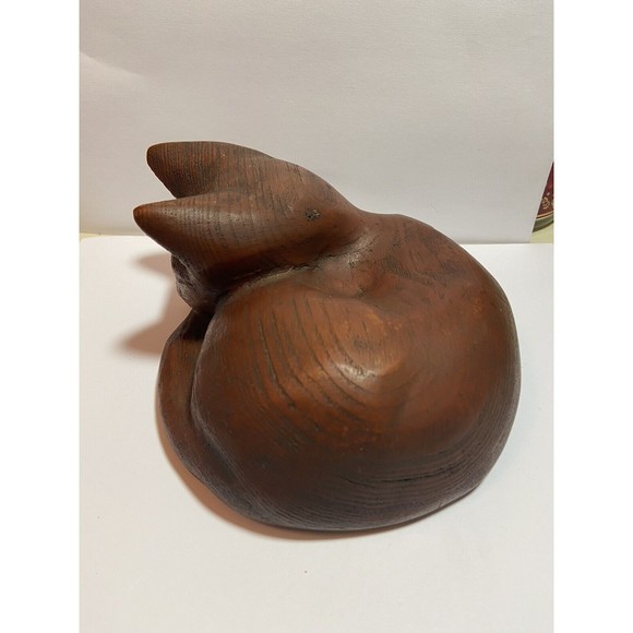 Vintage Wooden Carved Kitten / Cat Sleeping Curled Up Folk Art Kitty SIGNED - Picture 6 of 9